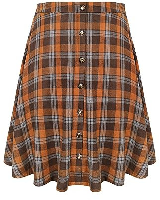 RITERA Plus Size Basic Versatile Stretchy Elastic Waist Flared Casual Mini Skater Rock/Pleated Plaid Skirt for Women XL-5XL, 08 - braun kariert, XX-Large