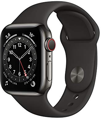 Apple Watch Series 6 (GPS + Cellular, 40mm) Graphite Stainless Steel Case with Black Sport Band - Regular (Reacondicionado)