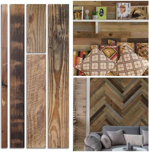 W&S Lot de 10 panneaux en bois véritable à décoller et à coller pour mur, panneaux en bois de grange recyclé rustique pour réforme des murs intérieurs (1,14 m²)