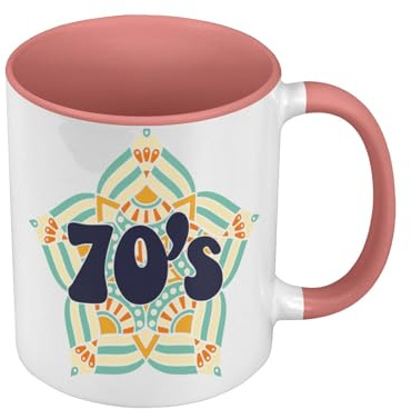Tasse in Premium-Qualität, Rosa – 70er Jahre Kultur Hippie Nostalgie – Tasse mit Henkel und farbigem Innenfutter
