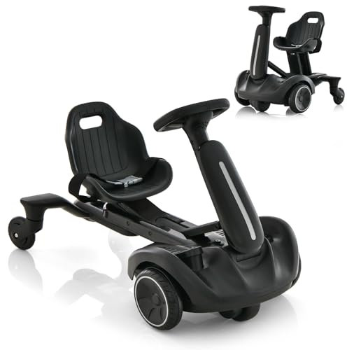 COSTWAY Electric Ride on Drift Car, 6V Battery Powered Racing Kart with 2-Position Adjustable Seat, 360° Spin Wheels, Horn, 2 Speeds Go Kart for Kids Aged 3-8 Years Old (Black)