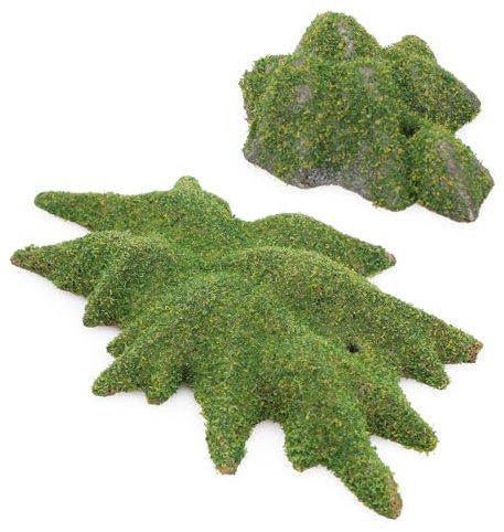 AQUA KT Aquarien Berg Peak Fels Vordergrund Stein mit Grün Moos für Aquarium Fische Tank Landschaft Dekoration, 2 Stück per Packung