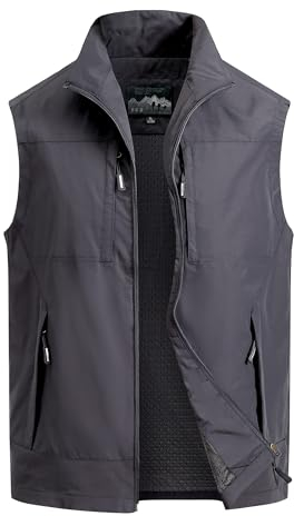 MeiLayM Herren Outdoor Weste Atmungsaktiv Anglerweste Sommer Schnelltrocknend Weste Vielen Taschen Weste Freizeit Ärmellos Jacke Camping Safari Fotografie Weste Grau,XL