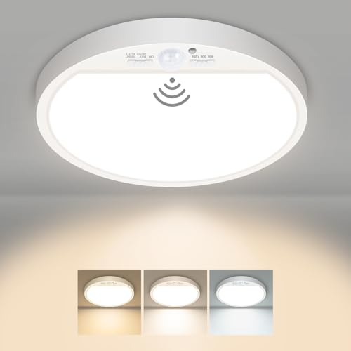slochi Lampe Deckenlampe mit Bewegungsmelder Innen, 15W 1500LM LED Deckenleuchte mit Bewegungsmelder, 3000K/4000K/6500K Rund Sensor Licht für Flur Treppe Küche Balkon Abstellraum Keller, Ø18CM