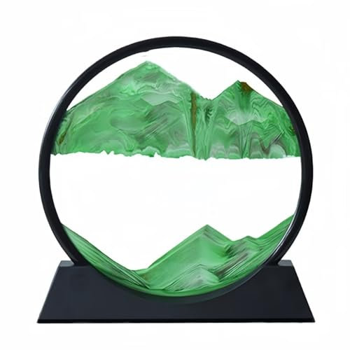 BGFJYUK Image d'art de sable en mouvement en mouvement, verre rond 3D avec cadre de sable coulant pour la détente, le bureau, la maison, le travail pour enfants et adultes (vert, 30,5 cm)