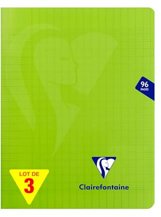 Clairefontaine 353741AMZC Un lot de 3 Cahiers Agrafés Mimesys - 17x22 cm - 96 Pages Grands Carreaux - 90 g - Couverture Polypro - Couleur : Vert