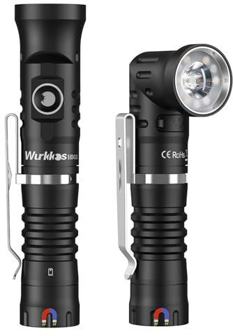 Wurkkos HD11 Flashlight - 1800 Lumens Magnetic Flashlight,90° Rotating Spotlight Floodlight Freely Adjustable Work Light With Red Light,IP68 Waterproof Flashlights for Working,Outdoors,Repairing-5000K