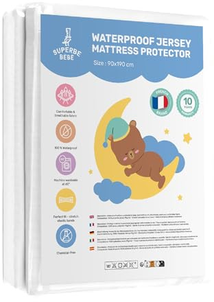 Matratzenschoner 90x190 wasserdichte Matratzenauflage - Bettunterlagen - Baby Bed Cover - wasserdichte Betteinlage - Wasserdichter Matratzenschutz Mit 30cm Bonnet - Weiße Jersey Bettschutz Unterlage