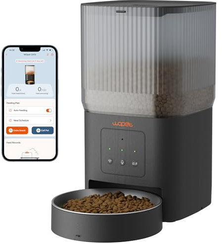 WOPET Automatischer Katzenfutterspender, 4L WLAN-Katzenfutterspender mit APP-Steuerung für langsame Fütterung, 10-Sekunden-Sprachaufzeichnung, 1–10 Mahlzeiten pro Tag für Katzen und Hunde