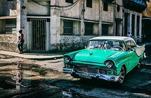VLIES Fototapete-VINTAGE-(PF8122)-400x260 cm-Foto-Kunst Oldtimer Havanna Kuba Car Auto Fahrzeug Retro Stadt Karibik Landschaft Natur Wand bild