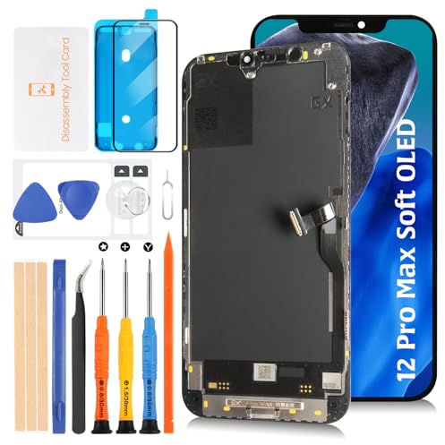 Olivechard Soft OLED 12 Pro Max LCD-Bildschirm-Ersatz für iPhone 12 Pro Max 6,7 Zoll [Soft OLED, kein LCD] Display Touch Digitizer Screen Assembly A2411 A2342 A2410 A2412 mit Reparaturwerkzeug