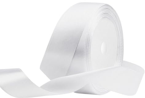 Weiss Satinband 25mm x 22 Meters Stoffbänder für Geschenkverpackungen, Blumensträuße, Kunsthandwerk und Hochzeitsdekoration