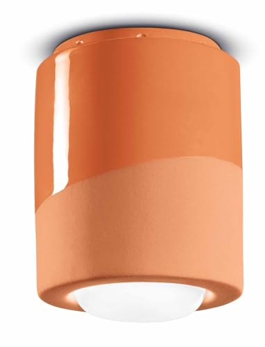 Licht-Erlebnisse Spot Lampe Decke Keramik rund Ø 12,5 cm H: 14 cm Aufputz Handarbeit Orange E14 Retro Deckenleuchte Wohnzimmer Küche Deckenlampe Flur