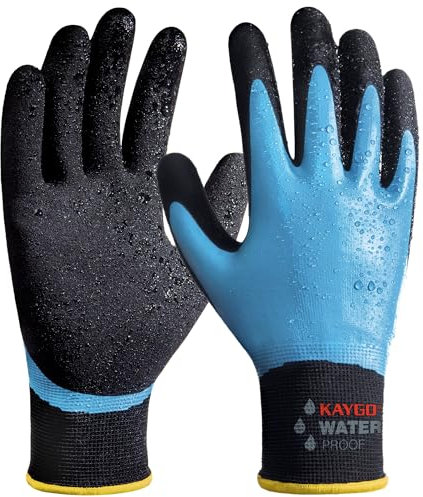 KAYGO Waterproof Work Gloves for Men and Women with Insulated Double Latex Coated, Non-Slip Super Grip for Gardening Car Washing Fish Cleaning (Sky Blue, L, 1 Pair)