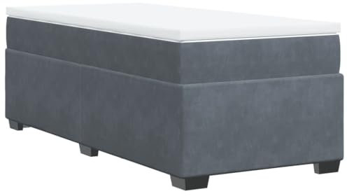 vidaXL Boxspringbett, Polsterbett Bett mit Matratze, Bettgestell mit Lattenrost, Einzelbett für Schlafzimmer, Dunkelgrau 90x200cm Samt