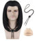 Vincent Vega Perücke Herren Perücke Schwarz Kurze für Männer mit Halskette 70er Perücke Halloween Fasching Kostümparty Wig AL092