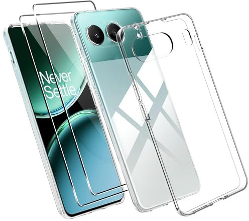 Effcotuo Custodia per OnePlus Nord 4 Cover con 2 Pellicola Protettiva Vetro Temperato CaseTrasparente Protettiva in Silicone TPU Custodia