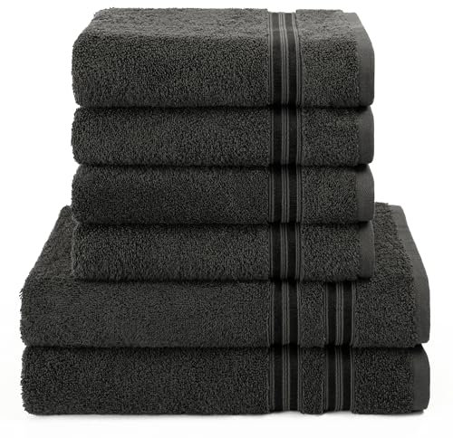 Hammetex 6 teiliges Handtuch Set, 100% Baumwolle Weich Saugstark Qualität Handtücher Set, 2 Badetücher 70x140 cm, 4 Handtücher 50x100 cm, Anthrazit