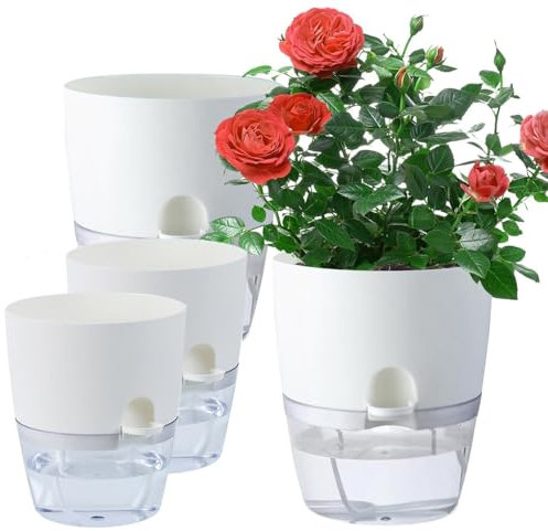 DHSUN Lot de 4 pots à herbes aromatiques avec système d'irrigation automatique (2 pièces de 13,8 cm de haut + 2 pièces de 11,3 cm de haut)