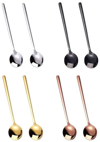 Set Di 8 Mini Cucchiaini Da Caffè Espresso Rotondi - Cucchiaino Nero In Acciaio Inossidabile Piccolo
