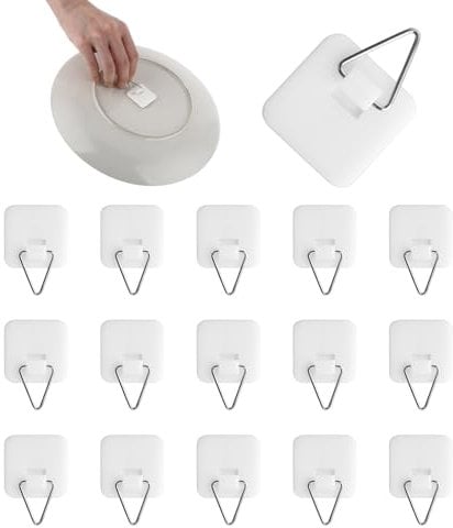 YUXIANLB 15 Teiliger Wandtelleraufhänger Displayhalter 1,26 Zoll/3.2cm Unsichtbarer Selbstklebender Telleraufhänger Satz Plastiktelleraufhänger Zum Ausstellen Vertikale Tellerhalter Für Die Wandhak
