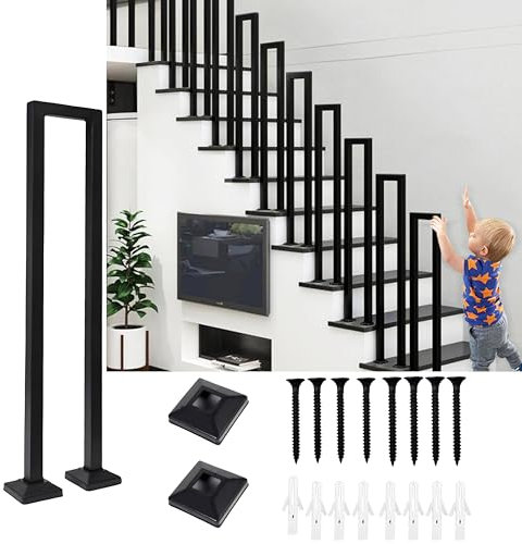 U-Shaped Indoor/Outdoor Stair Handrail, Handrail Stairs, Railing Stairs, Outdoor Stair Railing, Handrail Black Railing for Balconies, Hallways, Apartments, Villas(U-Black 100cm)