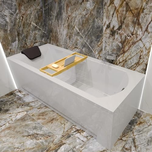 KOLMAN KOMPLETTSET 5in1 Acryl Weiß Wanne Badewanne Rechteck 170x70 cm SHEA Made in EU + Wannenträger + Badkissen KODI in Schwarz,Kompatibel mit Ablaufgarnitur VIEGA in Chrom & Wannenfüße