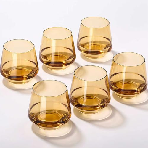 CLUSIVC Bernsteinfarbenes Weinglas-Set mit 170-400 ml Weingläsern, ohne Stiel, Trinkgläser für Wein, Cocktails und Getränke, elegante Gläser für Zuhause, Bar und Urlaub