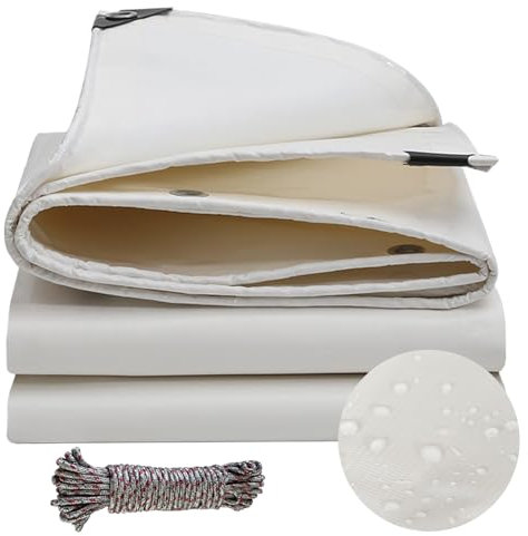 Abdeckplane, Premium Abdeckplane 1 x 1.5 m mit Ösen 500 G/M² PVC Wasserdicht & Reißfest PVC Wetterfeste Abdeckplane für Gartenmöbel, Pool, Auto, Trampolin, Weiß