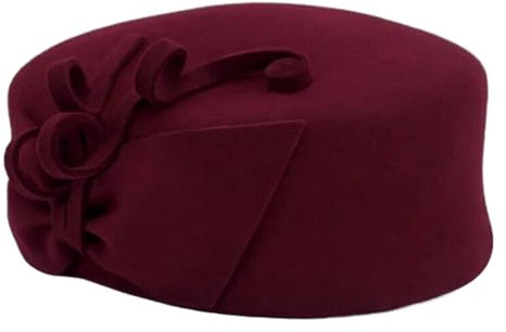 SUNMME Fascinator-Hut aus Wolle für Frauen, rot, für Hochzeiten, Fedora-Hüte, schwarz, Pillbox-Hut, formelle Filz-Baskenmütze mit Schleife für Damen (dunkelrot, 54–57 cm, M)