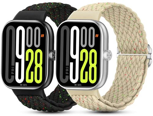 CHANRASI 2 Stück Geflochtenes Armband Kompatibel mit Xiaomi Redmi Watch 5/Xiaomi Redmi Watch 4,Elastisches Nylon Stoff Band für Xiaomi mi band 8 Pro/9Pro