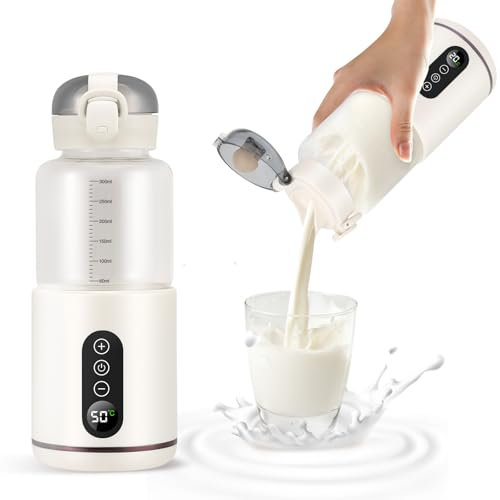 Chauffe Biberon Portable, Chauffe-Biberon Sans Fil pour Voiture de 300 ML, Température RéGlable de 37 °C à 55 °C, Chauffage Rapide et ContrôLe PréCis de la TempéRature, Rechargeable par USB