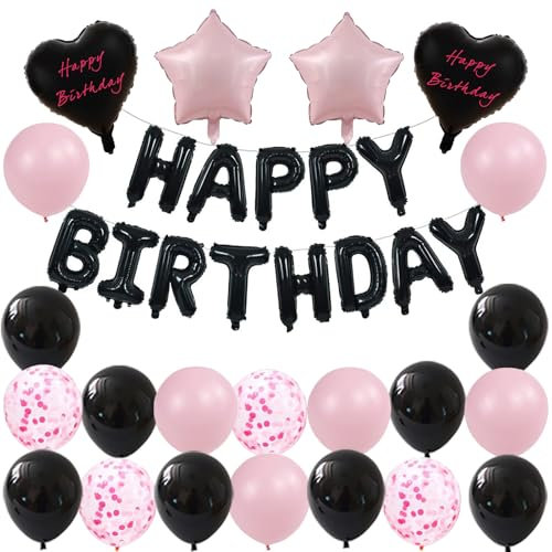 Geburtstagsdeko Schwarz Rosa Happy Birthday Girlande Luftballons Schwarz Deko Geburtstag Mädchen Happy Birthday Deko Frauen
