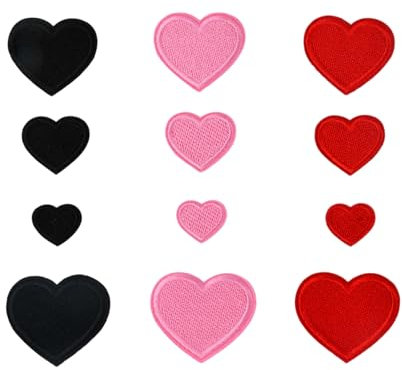 12PCS Versatile Hearts Applique Patches, Embroidered Iron On/Sew on Cute Love Heart Shape Patch Ideal Decoration Patches for Clothing, Dress, Hat, Socks, Jeans & DIY Accessories