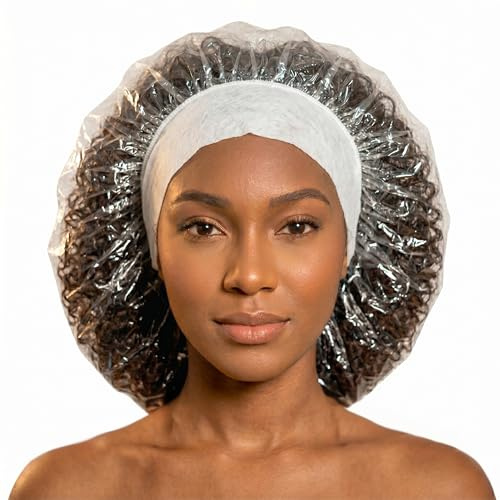 10 Pack Extra Large Shower Caps_Leak-Proof Hair Caps for Deep Conditioning Hair, Processing Caps for Hair & Hair Treatment_Plastic Caps For Big Hair, Long Locks & Dreadlocks with Absorbent Headband