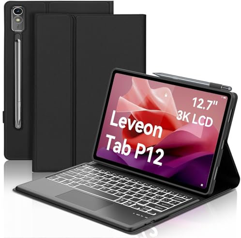 Tastiera per Lenovo Tab P12 Pro 12.7, Custodia Tastiera per Lenovo P12 2023 Touchpad, Cover Tastiera Italiano Magnetica Retroilluminata Bluetooth per Lenovo P12 Pro Tablet 12.7 pollici(TB370FU), Nero