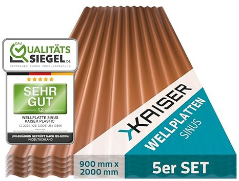 KAISER plastic® Wellplatten braun für Außenbereich | Wellplatten Dach, Welldach Kunststoff | Sinus 76/18 – 90 x 200 cm | 5 Stk.