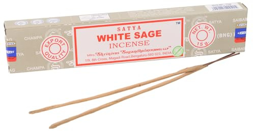 Satya Räucherstäbchen, indische Duftstäbchen 15 g, White Sage | Handgerollt, mit Bambuskern, ca. 10 Stück, Brenndauer 30 Minuten, nur zur Raumbeduftung.