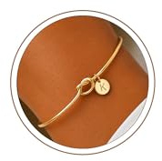 Turandoss Gold/Silver Initial Bracelets for Women - Dainty 14K Gold Plated Knot Letter A-Z Initial Bracelet Personalized Cuff Bangle Jewelry Birthday Gifts for Women