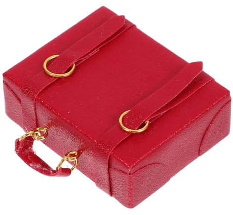 FRCOLOR Miniatur Koffer für Puppenhaus Roter Kunstleder Koffer Dekoratives Zubehör für Miniatur Szenen für Puppenhaus Dekoration