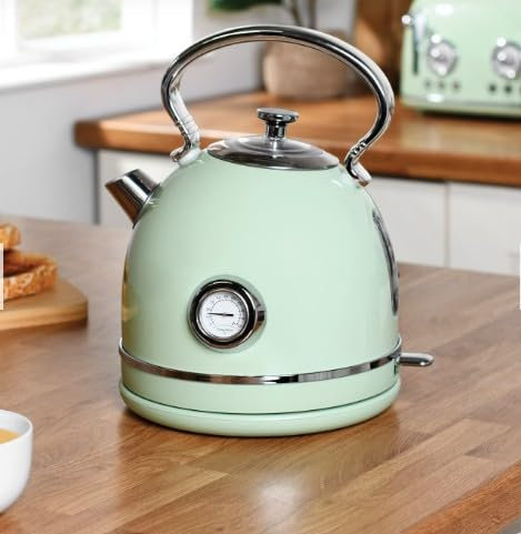 RA-HOMESTORE New Retro Kettle With A Stainless Steel Body, A Water Level Indicator, A Thermometer, Dry Boil and Overheat Protection, Perfect for Making Warm Beverages At Any Time - Sage