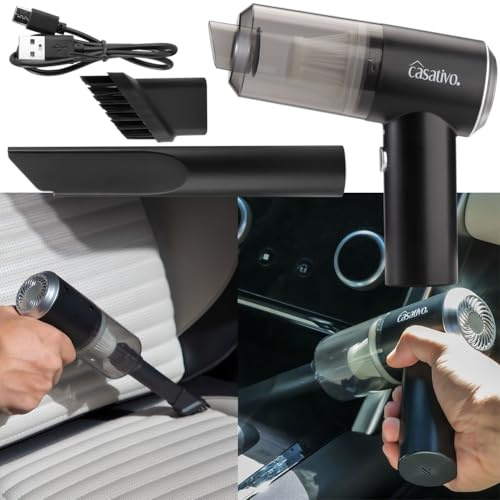 Casativo Kompakter Akku-Handstaubsauger mit LED-Leuchte, leistungsstarkem HEPA-Filter & 3 kPa Saugkraft, schwarz – ideal für Auto, Haushalt