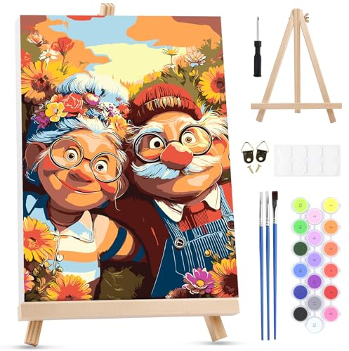 MXJSUA Couple Âgé Peinture Numero Enfant Adulte avec Cadre, Numéro d'art avec Pinceaux, Loisirs Créatifs Adultes, Activité Manuelle Adulte, 20x30cm