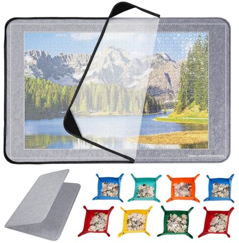 Puzzletisch 2000 Teile mit Abdeckung, Faltbares Puzzlebrett, Puzzle-Zubehör 105 x 80 cm, Superleichtes Filz Puzzle Board mit 8 Sortierfächer und 1 Abdeckung, Tragbare Puzzleplatte, Dunkelgrau