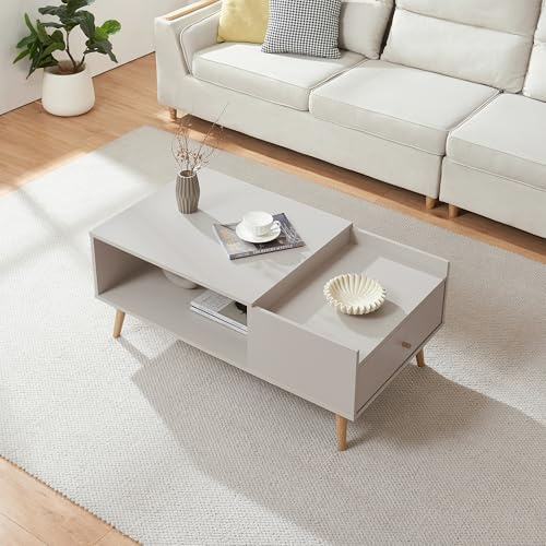 [en.casa] Couchtisch Hallevil Wohnzimmertisch mit Schublade eckig Beistelltisch Stauraum 106 x 59 x 44 cm Sofatisch Hellgrau