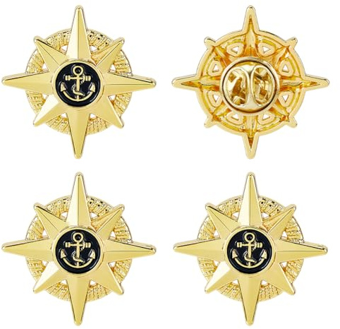 SUPERFINDINGS 4Stück Achtzackige Sternanker Brosche Anstecknadel Aus Goldene/Platin Anker Reversnadel Dekorative Legierungbrosche Segelbrosche Anstecknadel Im Marine Stil Für Anzug Hut Jacke