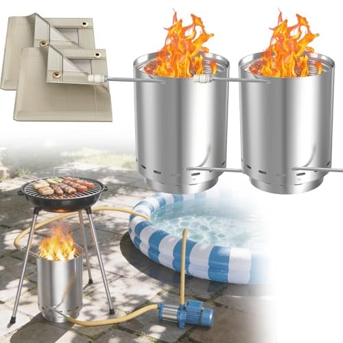 UISEBRT 2X Poolheizung mit Feuer Poolheizung Holz Feuertonne mit Heizspirale Ø 32/38 mm Anschluss, Poolofen Heizungen aus 100% Edelstahl, Pool Heizung Beheizt Feuer Eimer für Schwimmbäder