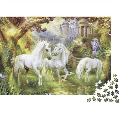 Fantasy Scene 1000 Pieces Jigsaw Puzzle White Unicorns Fantasy Art - Challenging Puzzle Game for Adults52x38cm/1000pcs