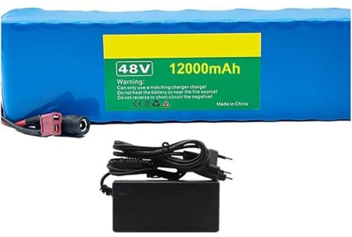 48V 12Ah 13S3P Batería De Iones De Litio Impermeable para Patinete Eléctrico, Batería De Repuesto Batería De Litio De Alta Potencia para Bicicleta Eléctrica, Incluye Cargador(XT60+JST)