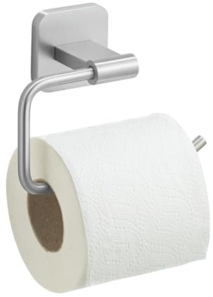 WENKO Turbo-Loc® Toilettenpapierhalter ohne Bohren & Deckel | Wandmontage mit Klebepad, optional zum Schrauben, für eine Rolle, mattierter Edelstahl, Mod. Porto Matt